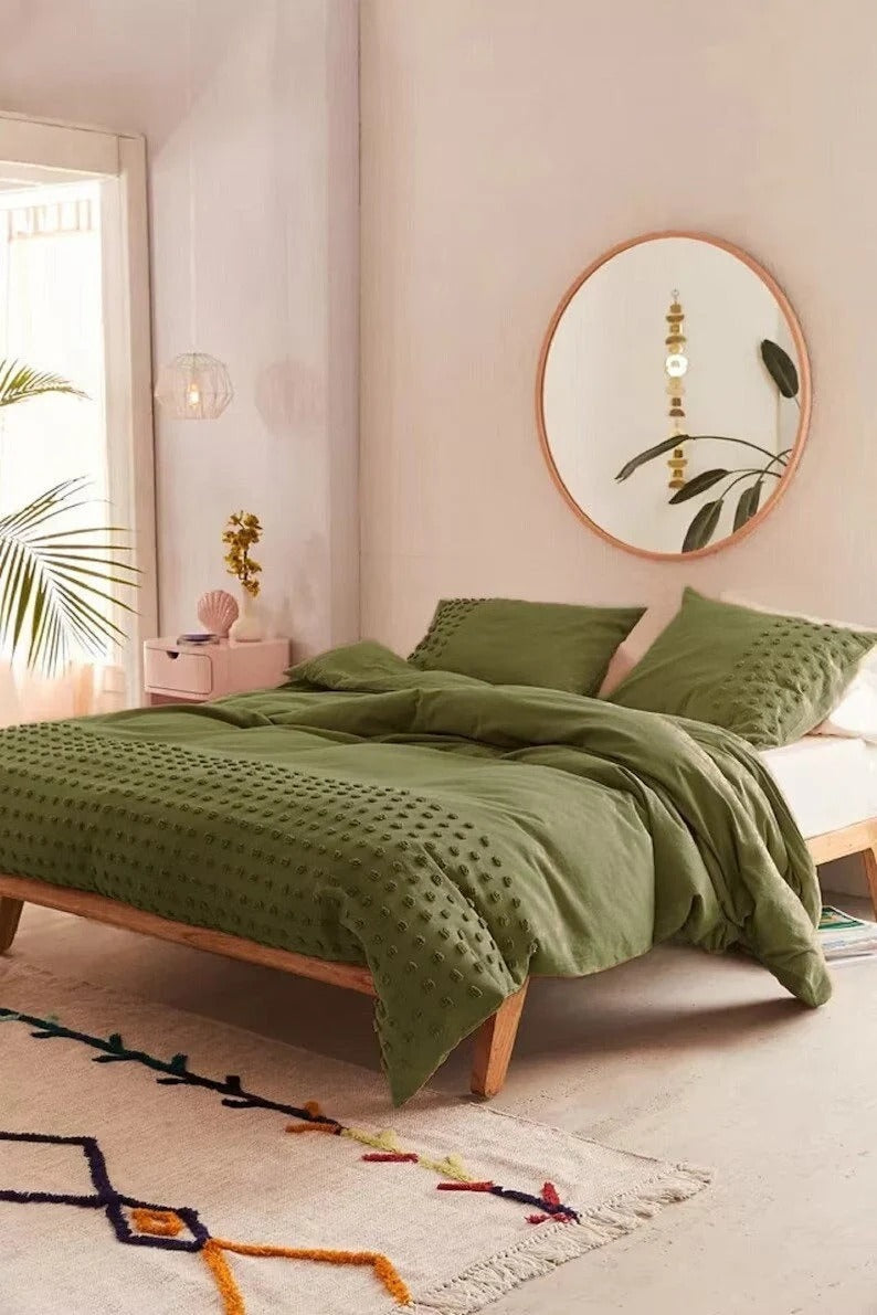 Sage Green Tufted Duvet Cover Set Cotton Duvet Cover Boho Bedding Set Cover shops Washed Tufted Duvet Bedding Set Queen King Full Comforter Cover