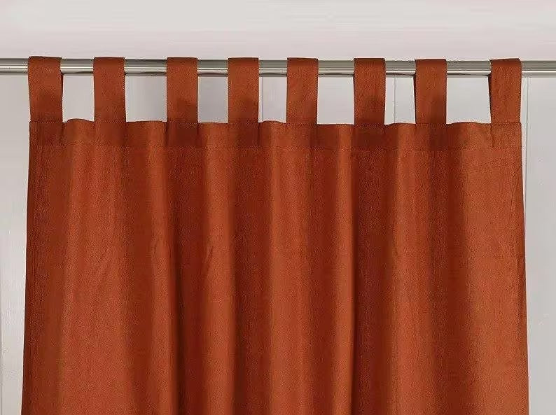 Set Of 2 Burnt Orange Curtain Panels 100% Natural Cotton Bohemian Curtains Custom Size Drapery Panels For Bedroom / Living Room Home Decor