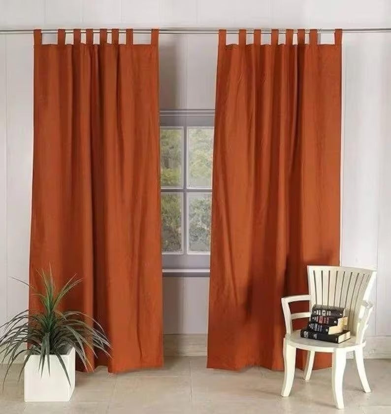 Set Of 2 Burnt Orange Curtain Panels 100% Natural Cotton Bohemian Curtains Custom Size Drapery Panels For Bedroom / Living Room Home Decor