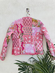 Pink Handmade Patchwork Jacket, Hand Stitched Cotton Quilted Jacket, Boho Winter Coat Streetwear Boho Quilted Jacket For Her