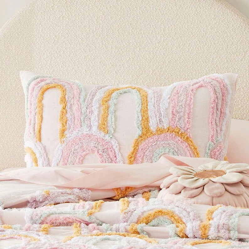 Tufted Duvet Cover Set, Boho Bedding Tufted Quilt Cover Set Home Decor Rosie Rainbow Comforter Cover Pillowcases, Cotton Duvet Cover Set