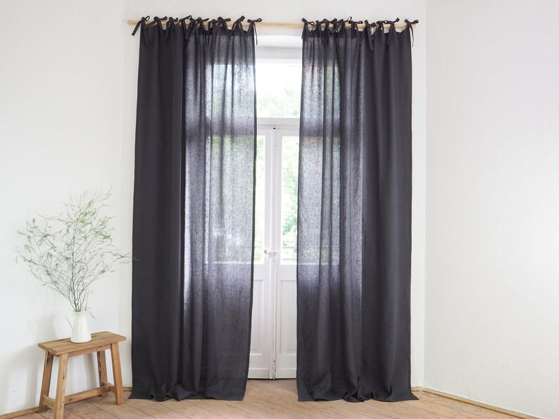 Set Of 2 Panels Of Black Curtains Boho Large Window Curtains Black Out Curtains for Living Room Drapes for Bedroom Window