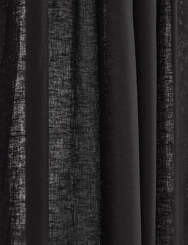 Set Of 2 Panels Of Black Curtains Boho Large Window Curtains Black Out Curtains for Living Room Drapes for Bedroom Window