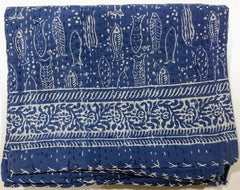 Handmade Indian Cotton Kantha Bedsheet, Hippie Bedding Throw Quilt For Bedroom, Vintage Bedspread/Bedcover/Gudari.