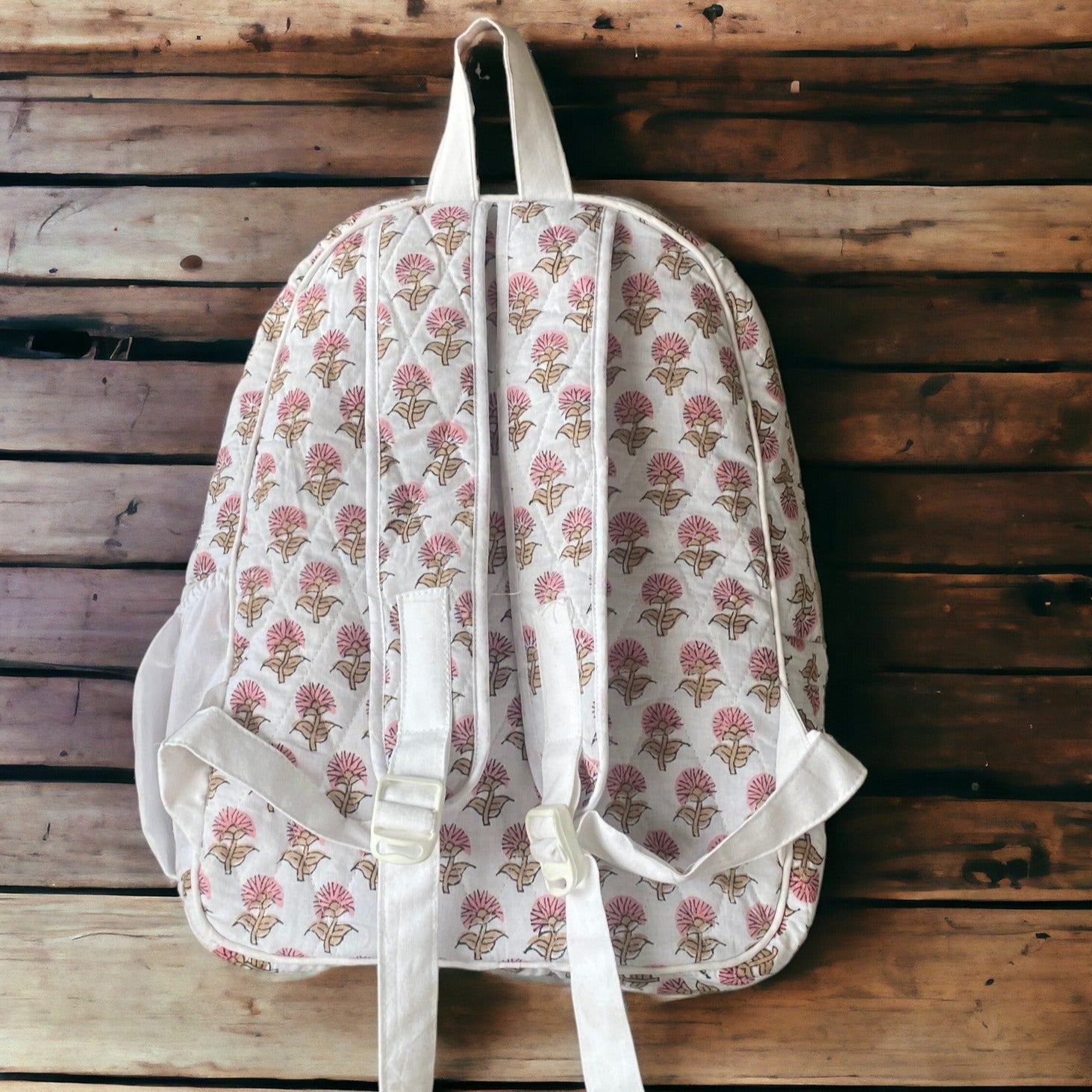 Block Print Quilted Backpack Cotton Floral Girl s School Bag Custom To Handicraft Handloom