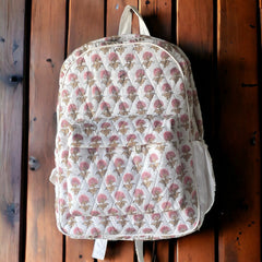 Block Print Quilted Backpack Cotton Floral Girl s School Bag Custom To Handicraft Handloom